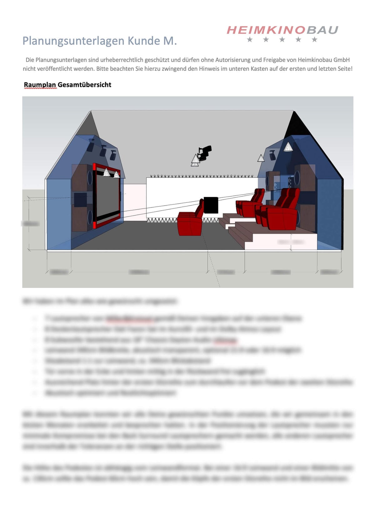 Musterplanungsunterlagen einer Akustikplanung der Heimkinobau GmbH