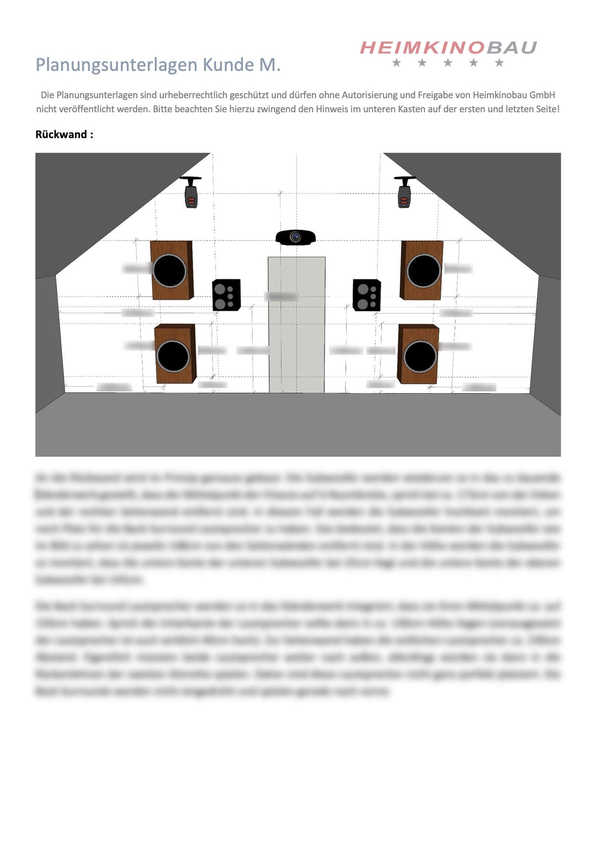 Musterplanungsunterlagen einer Akustikplanung der Heimkinobau GmbH