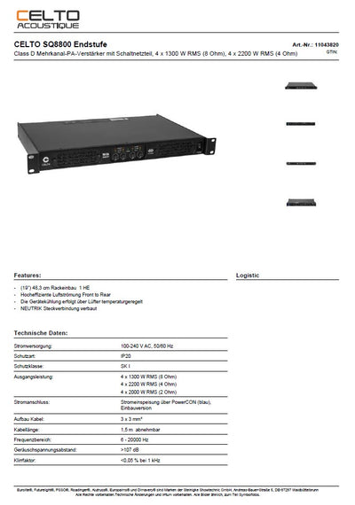 CELTO ACOUSTIQUE SQ8800 Endstufe