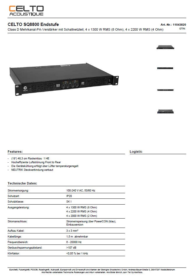 CELTO ACOUSTIQUE SQ8800 Endstufe