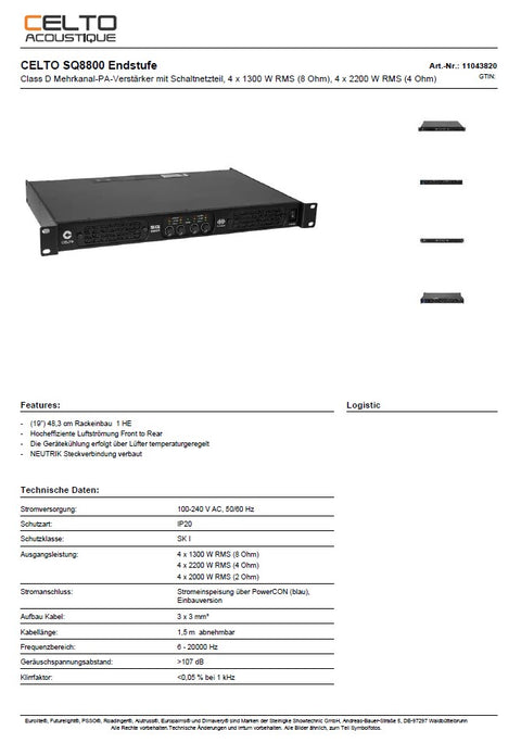 CELTO ACOUSTIQUE SQ8800 Endstufe