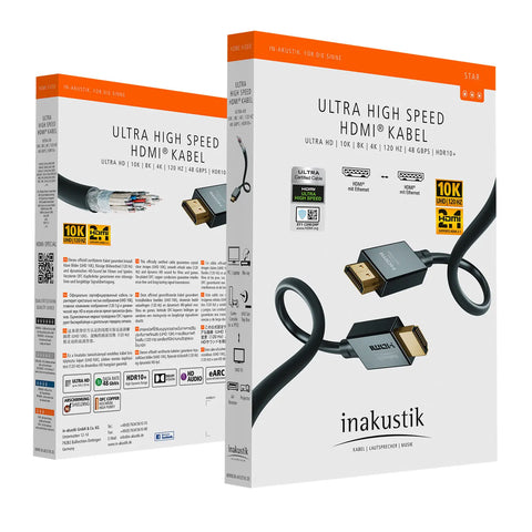 in-akustik Star Ultra High Speed HDMI Kabel | HDMI 2.1 |  10K | 120 HZ | 48 GBPS | HDR10+ | Star Qualität