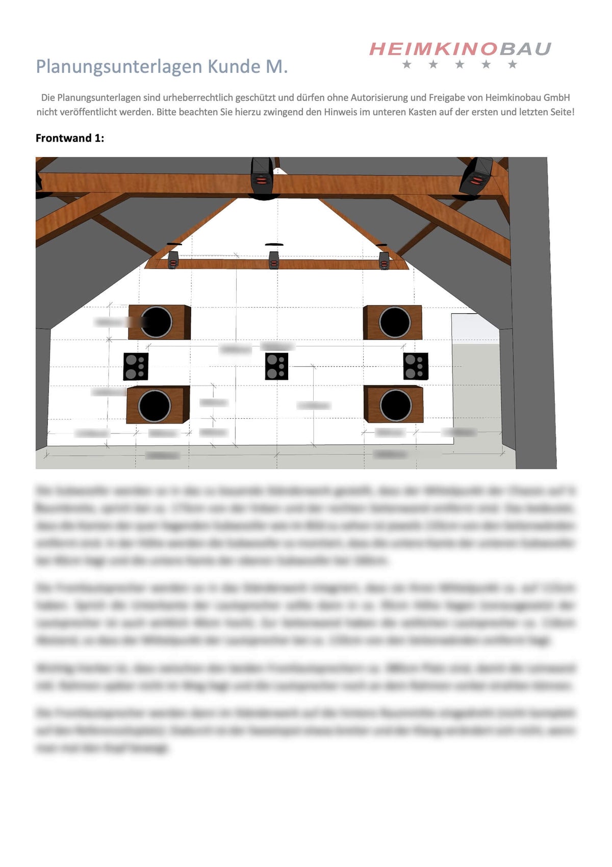 Musterplanungsunterlagen einer Akustikplanung der Heimkinobau GmbH