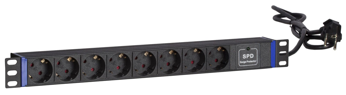 Steckdosenleiste 19", 8-fach für Heimkino Serverschrank – mit Surge Protection Device